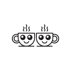 Two happy smiling coffee cups with steam hot drink