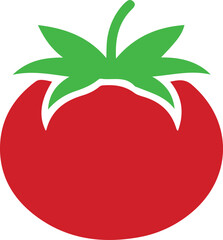 Fresh Red Tomato Vector Icon with Green Leaves