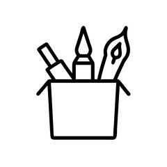 Art supply box containing various tools and materials for artistic creation. This art supply box represents creativity and imagination. The art supply box is essential for artists.