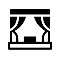 Theatrical performance showcasing a theater stage with black curtains and empty stage set. Theater stage with no actors is ready to host an impressive event.