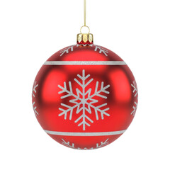 Red christmas ornament with snowflake design isolated on transparent background