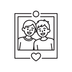 Two smiling people in a picture frame with a heart