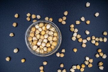 Beautiful organic dried chickpea beans consisting of raw bengal legume pea