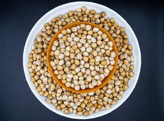 Beautiful organic dried chickpea beans consisting of raw bengal legume pea