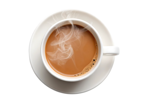 Hot coffee cup with steam isolated on transparent background
