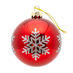 Red christmas ornament with snowflake design isolated on transparent background