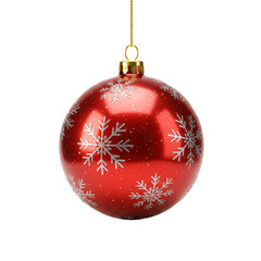 Red christmas ornament with snowflake pattern isolated on transparent background