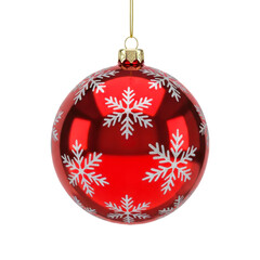 Red christmas ornament with snowflake pattern isolated on transparent background