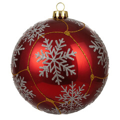Red christmas ornament with snowflakes isolated on transparent background