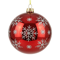 Red christmas ornament with snowflakes isolated on transparent background