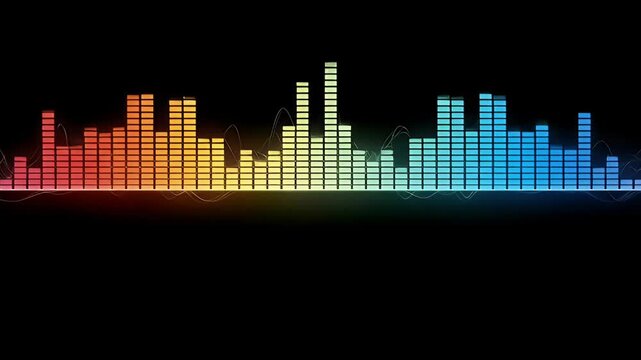 Visual representation of audio frequency spectrum using colorful bars.