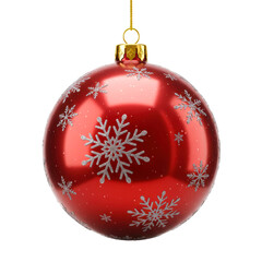 Red christmas ornament with snowflakes isolated on transparent background