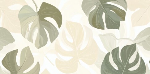 Seamless floral pattern of leaves Monstera plant, watercolor isolated foliage print for background, tropical textile, wallpapers