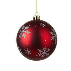 Red christmas ornament with snowflakes isolated on transparent background
