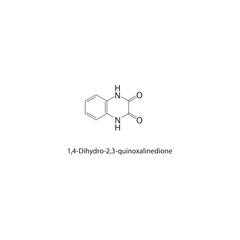 1,4-Dihydro-2,3-quinoxalinedione skeletal structure. Quinoxalinedione compound schematic illustration. Simple diagram, chemical formula.