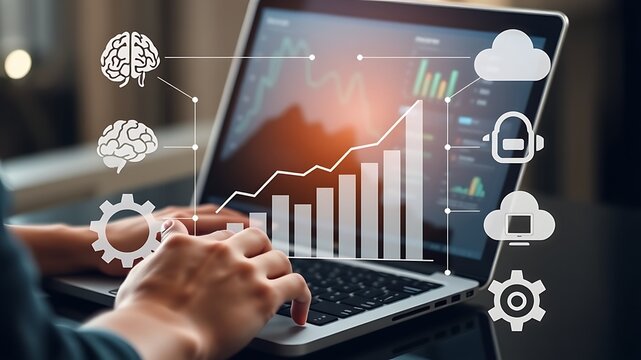 Analyzing business data with technology showing growth and cloud computing progress efficiently