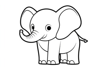 Fototapeta premium Cute cartoon elephant in simple line art style with thick black outlines, minimal vector design for kids coloring book and educational children's illustrations