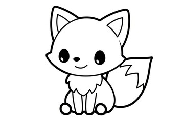 Cute cartoon fox in simple flat vector black and white line art style, kawaii animal design for kids coloring book, children's storybook, and sticker print