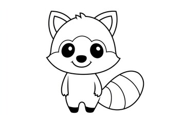 Cute cartoon raccoon in simple line art style with thick black outlines, minimal vector design for kids coloring book and children's storybook illustrations