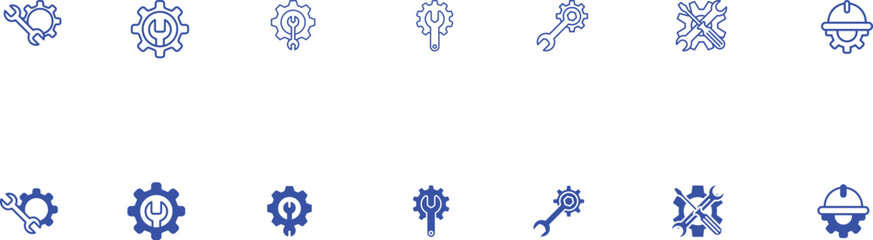 pattern of blue gear icon, cog wheels, gears, and cogwheels, seamless repeating geometric design, technical engineering, industrial, blueprint style, minimalist, clean