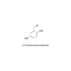 2,5-Dihydroxybenzaldehyde skeletal structure. Benzaldehyde compound schematic illustration. Simple diagram, chemical formula.