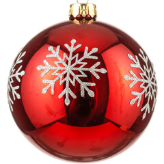 Red christmas ornament with white snowflakes isolated on transparent background