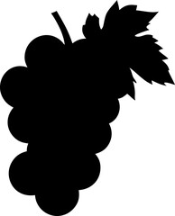 High-Contrast Grapes Silhouette with Leaf in Minimalist Style