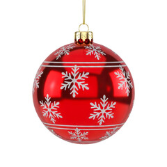 Red snowflake christmas ornament isolated on transparent background