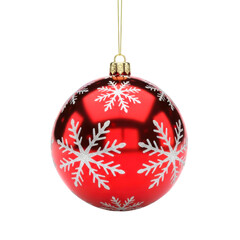 Red snowflake christmas ornament isolated on transparent background