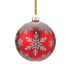 Red snowflake christmas ornament isolated on transparent background