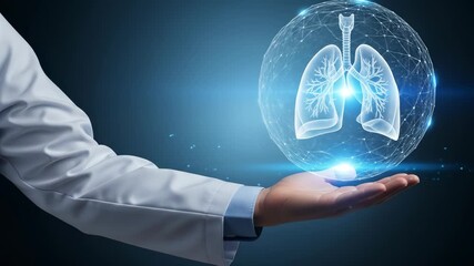 Lung Health Innovation: Doctor Holding Holographic Lungs, Future of Pulmonary Care & Respiratory Technology