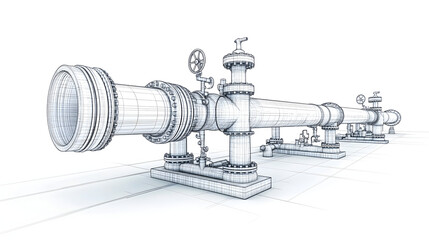 Vector Line Art of Long Industrial Steel Pipeline System Used in Global Oil and Gas Supply Chain Infrastructure