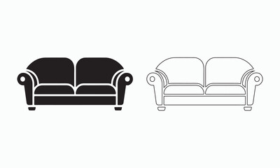 Classic Two-Seater Sofa Icon in Black and White
