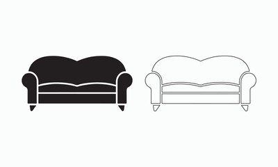 Classic Two-Seater Sofa Icon in Black and White
