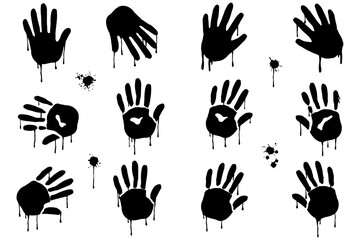 血が滴る手形と血飛沫のシルエットイラスト