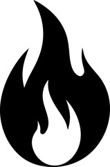 Minimalist Black Flame Icon with Central Cutout Shape on White Background in Bold Graphic Style