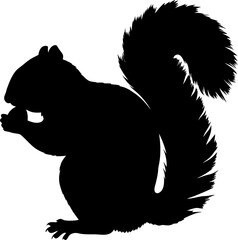 Silhouette of Squirrel Holding Nut with Bushy Tail on White Background in Detailed Minimal Style