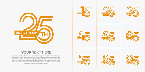 Fototapeta premium Anniversary logo type set with double line number. orange color with ribbon for celebration event