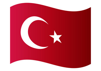 Bandera ondulada de Turquía en fondo blanco