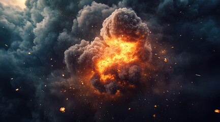 Fototapeta premium Exploding cloud of fire and smoke