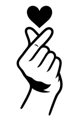 Obraz premium Black and White Korean Finger Heart Gesture with Small Heart Above, Symbolizing Love and Affection