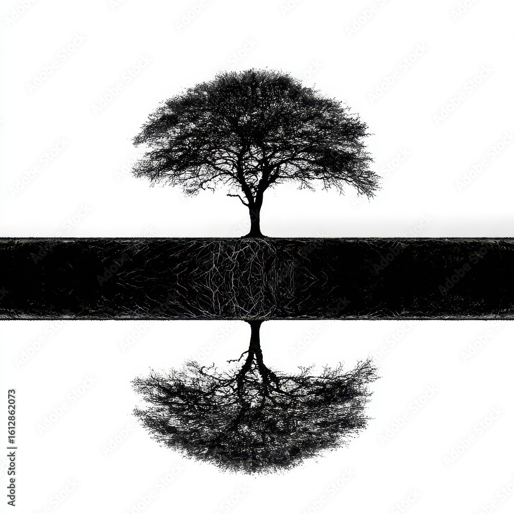 Poster a mirrored image of a tree and its roots.