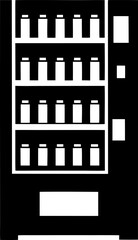 Minimalist Silhouette of a Classic Vending Machine Filled with Bottled Items in Black and White Graphic Style