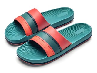 Teal and coral striped slide sandals for casual wear