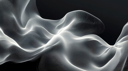 Abstract flowing white fabric on dark background