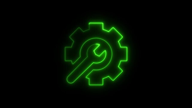 Glowing neon Wrench flat animation Illustration Icon for web use for mechanics, fix, maintenance.