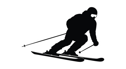 Silhouette of a Skier in Action on a White Background
