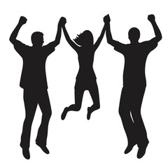 Dynamic Silhouettes of People Jumping with Exuberance Capturing Joyful Moments of Celebration and Movement in a Graphic Composition