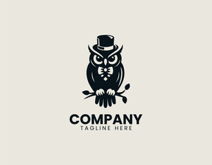 Distinguished Owl Bird Top Hat Gentleman Vintage Vector Logo Design