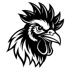 Rooster Head in Black and White